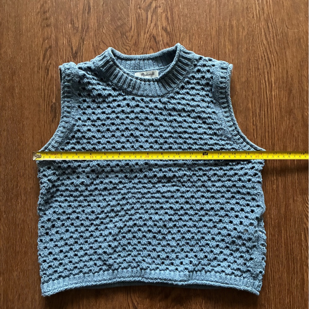 Madewell Open-Stitch Cotton Crop Sweater Vest in Robin Egg (Blue) - Size M - Picture 8 of 11